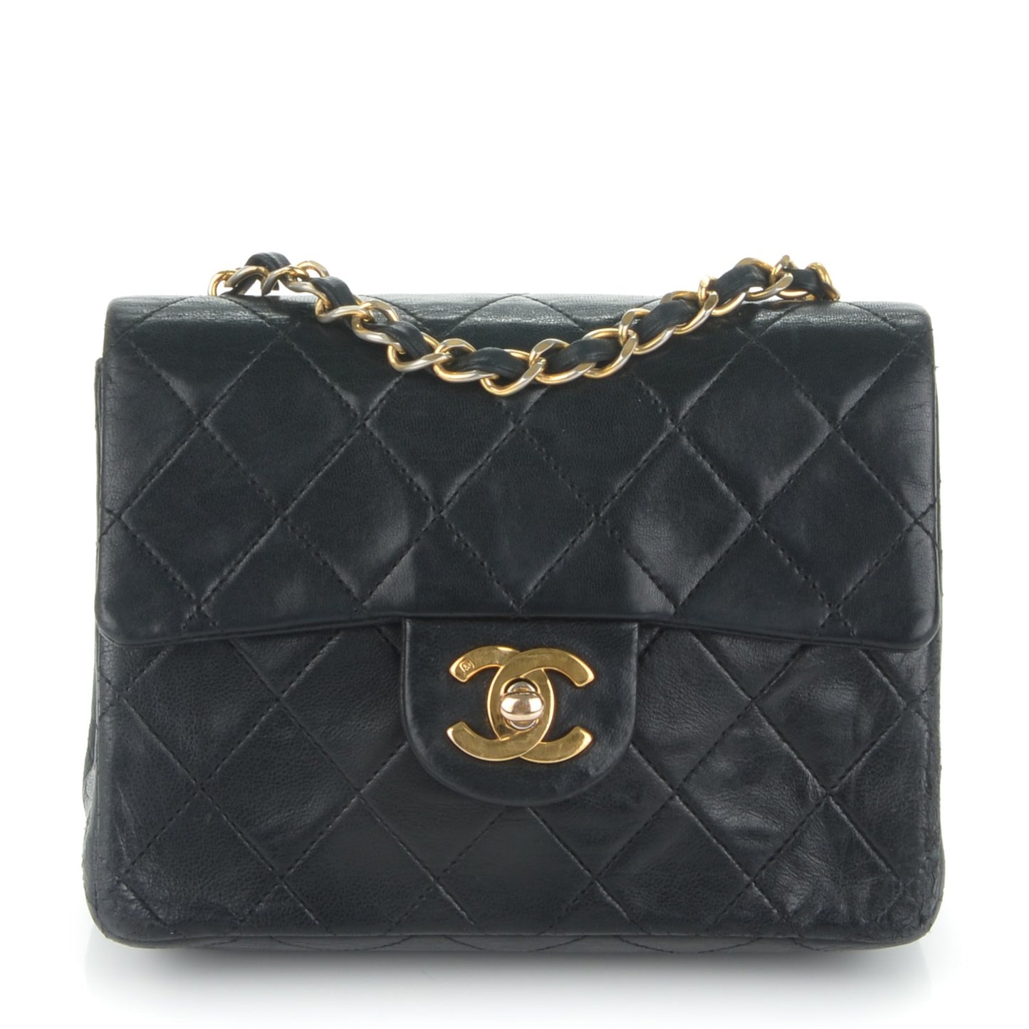 Lambskin Quilted Mini Square Flap Black