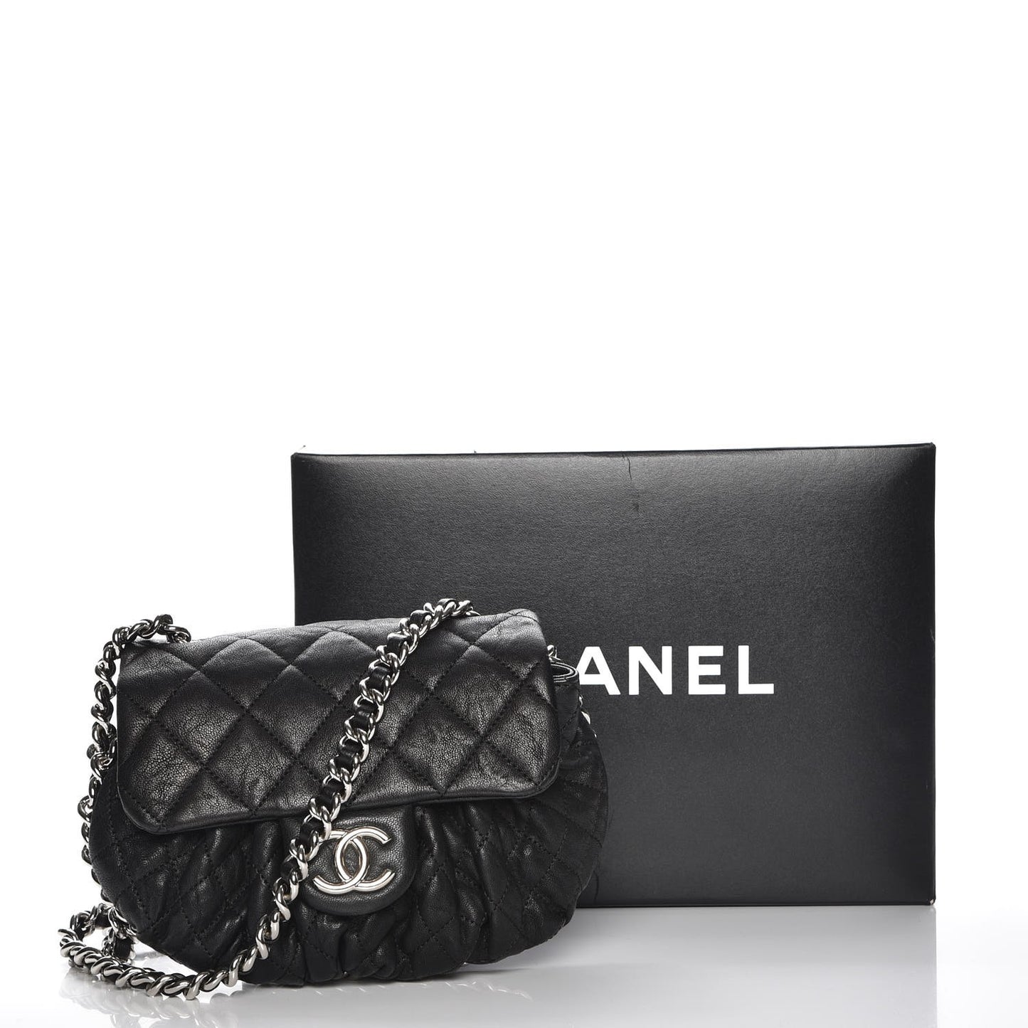 Washed Lambskin Quilted Mini Chain Around Flap Black