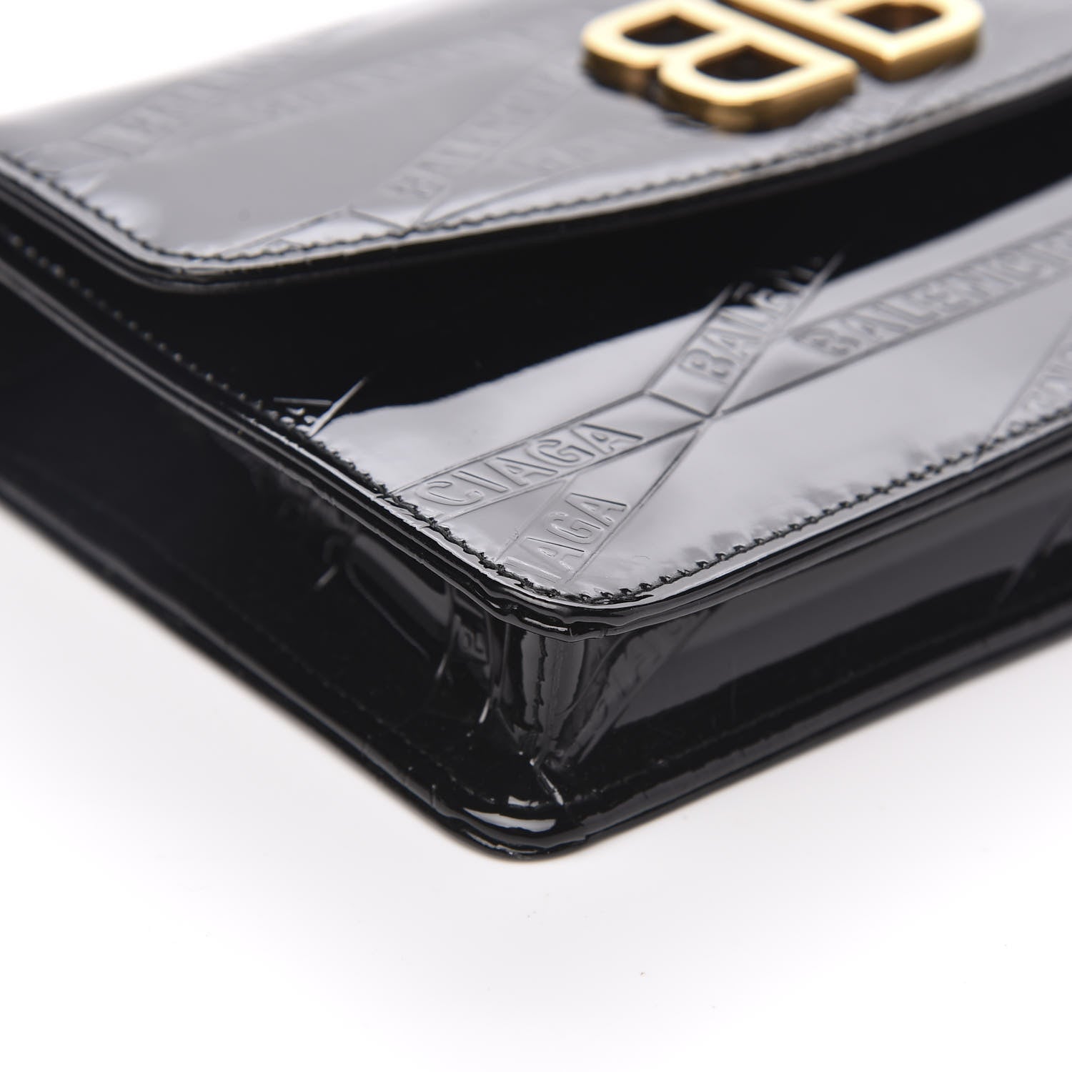 Balenciaga Patent Losange Monogram Embossed BB Wallet On Chain Black 7 of 10