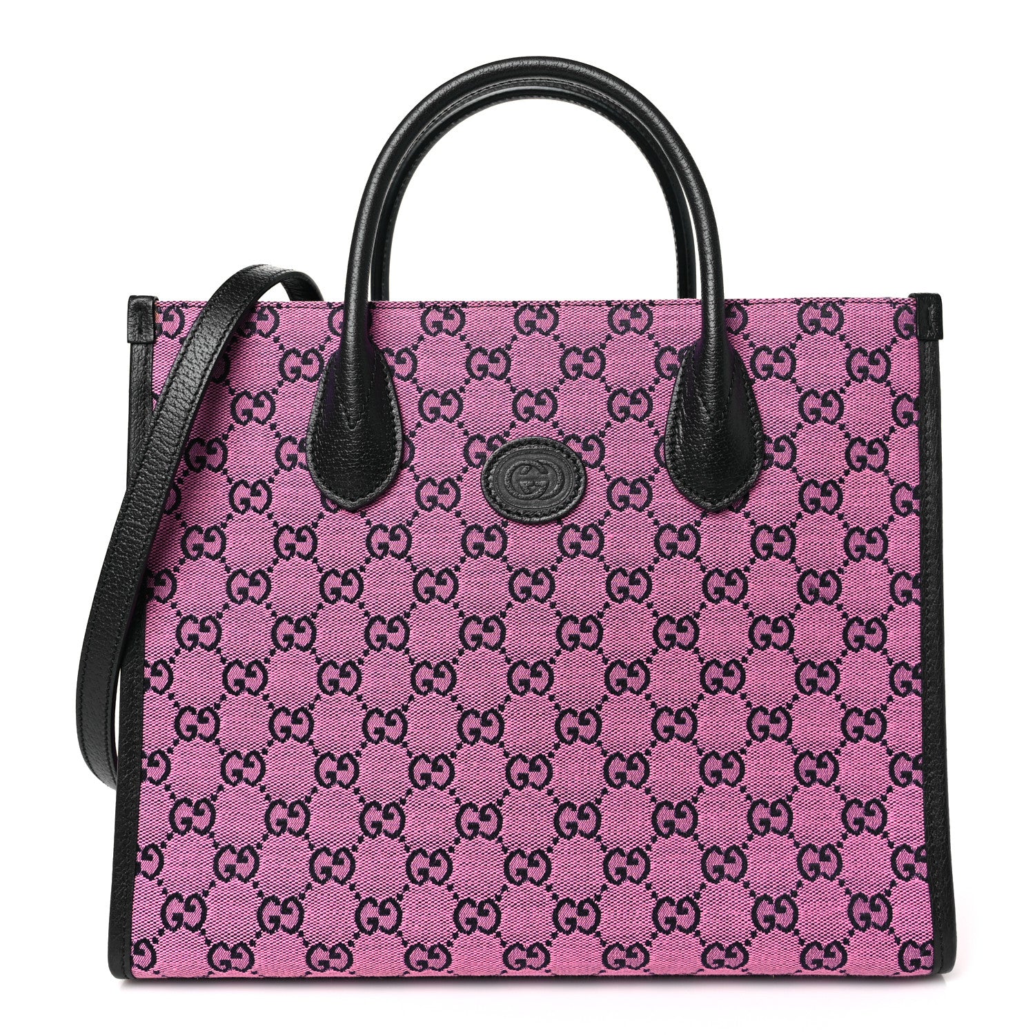 Gucci Monogram Multicolor Textured Dollar Calfskin Small Retro Interlocking G Tote Bag Pink Blue 1 of 11