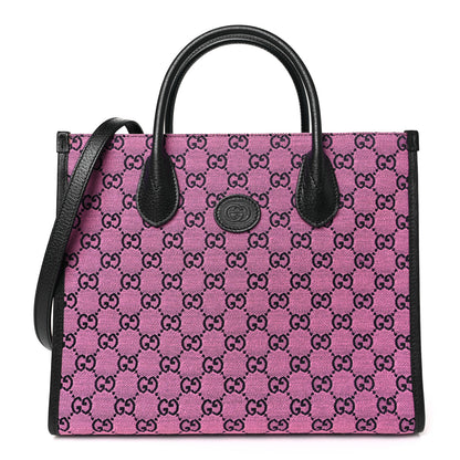 Gucci Monogram Multicolor Textured Dollar Calfskin Small Retro Interlocking G Tote Bag Pink Blue 1 of 11
