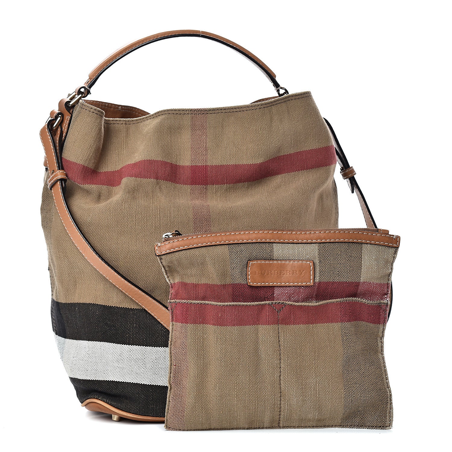 Burberry Canvas Mega Check Medium Ashby Hobo Saddle Brown 1 of 19