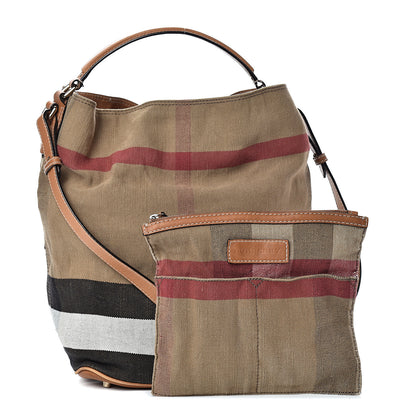 Burberry Canvas Mega Check Medium Ashby Hobo Saddle Brown 1 of 19