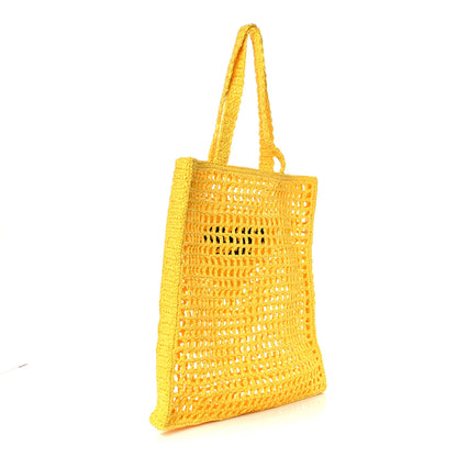 Prada Yarn Raffia Effect Crochet Logo Embroidered Tote Bag Giallo 3 of 9