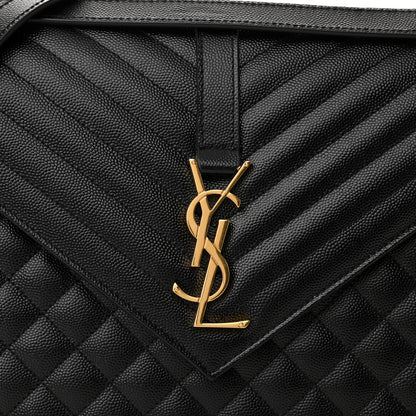Saint Laurent Grain De Poudre Textured Mixed Matelasse Large Triquilt Monogram Satchel Black 7 of 9