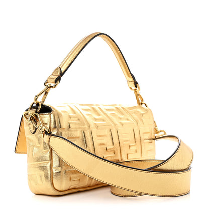 Fendi Vitello Catalan Mirror FF 1974 Embossed Baguette Gold 3 of 13