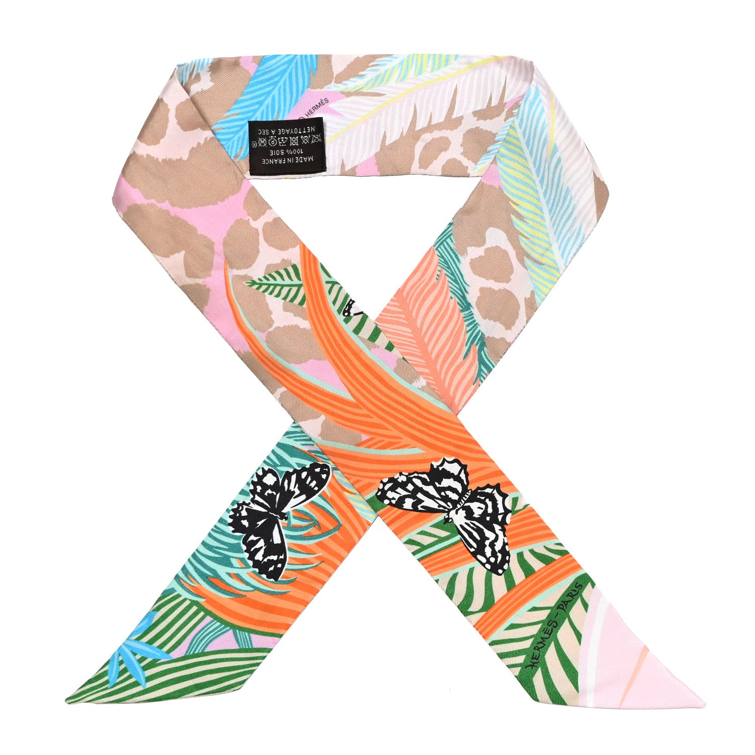 Hermes Silk Jaguar Quetzal Twilly Rose Beige Orange 1 of 10
