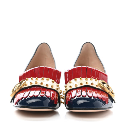 Gucci Vernice Studded GG Marmont Fringe 50mm Loafer Pumps 38 Blue Agata Hibiscus Red Mystic White 2 of 10