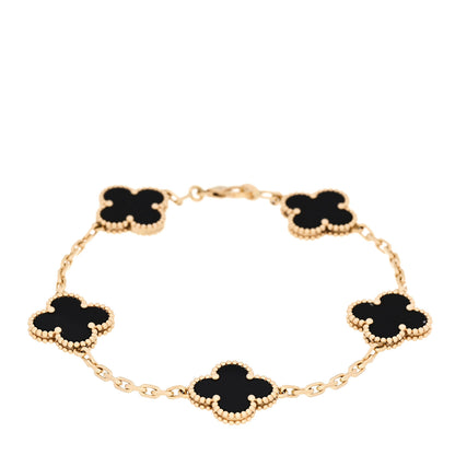 Van Cleef & Arpels 18K Yellow Gold Black Onyx 5 Motifs Vintage Alhambra Bracelet 1 of 7