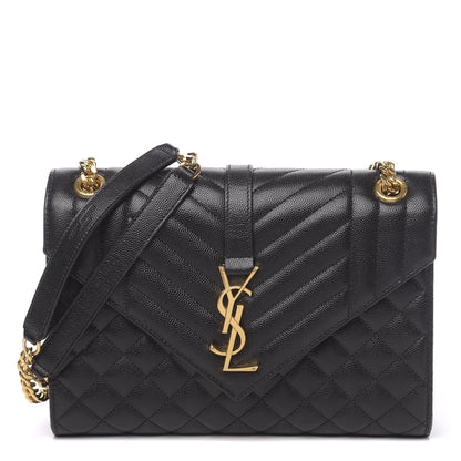 Saint Laurent Grain De Poudre Textured Mixed Matelasse Triquilt Medium Monogram Satchel Black 1 of 9