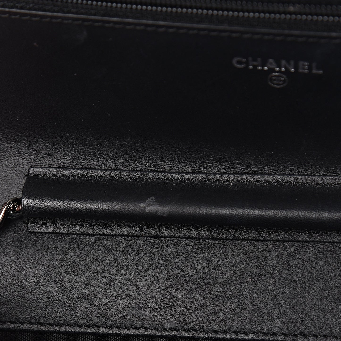 Patent Calfskin Quilted Boy Wallet On Chain WOC Black