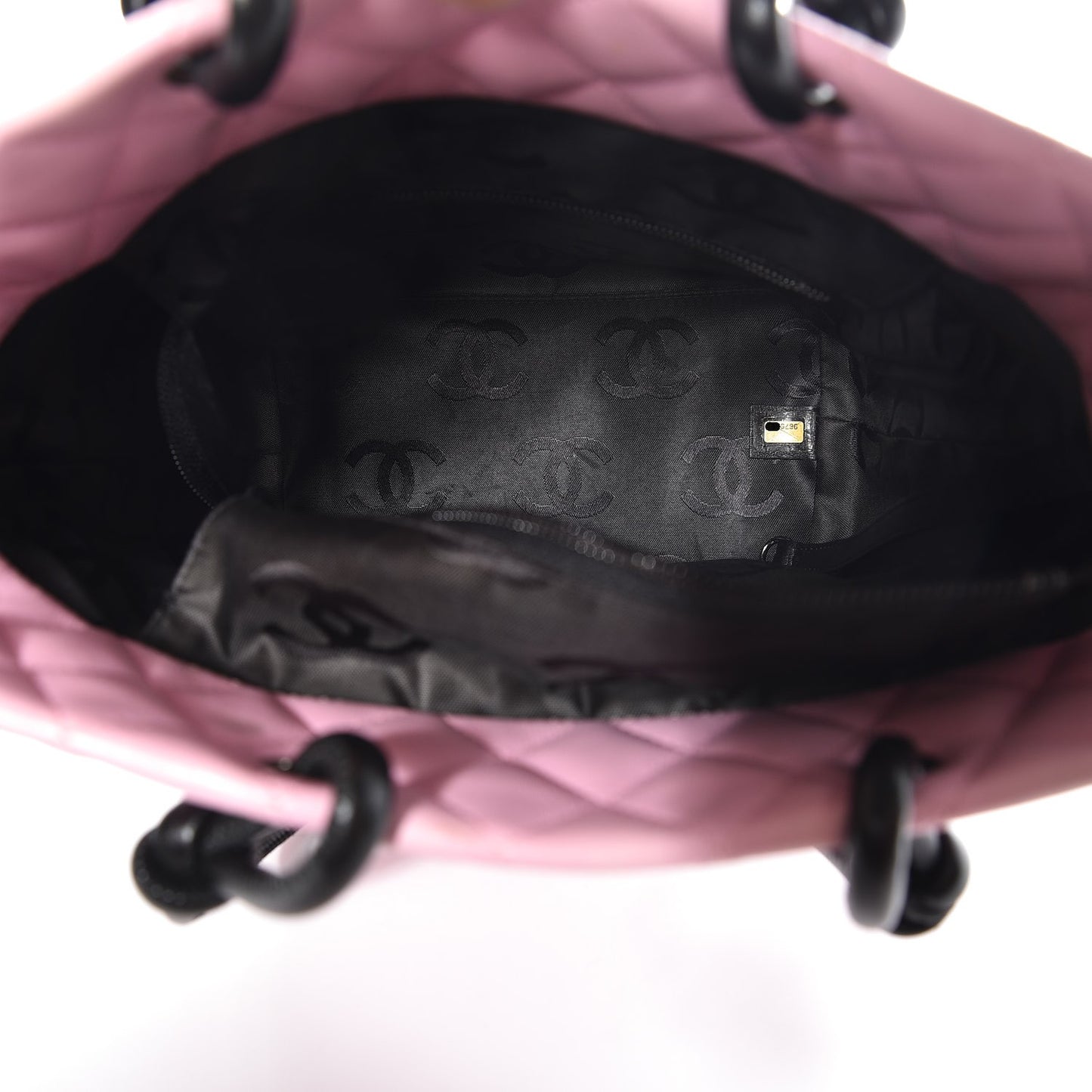 Calfskin Quilted Medium Cambon Tote Pink Black