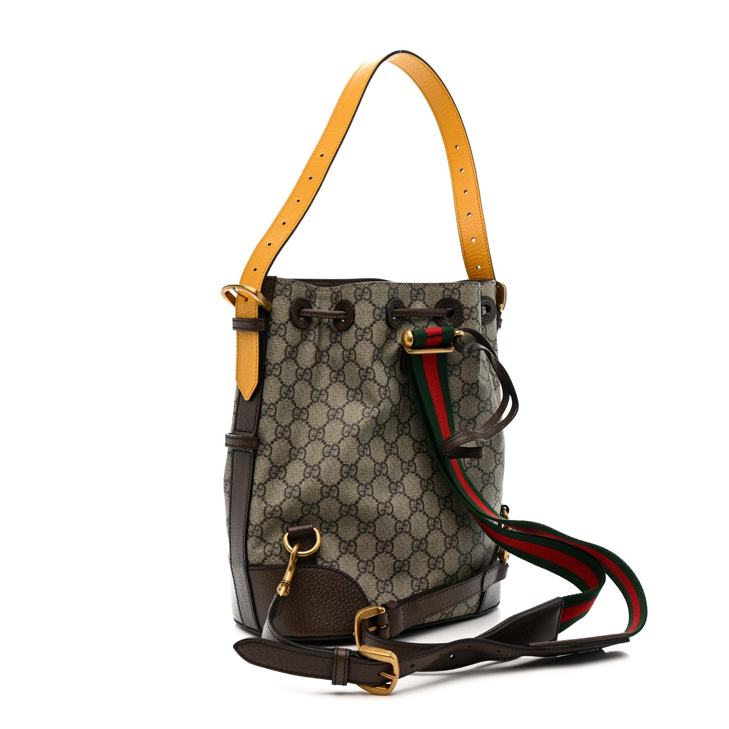 Gucci GG Supreme Monogram Neo Vintage Drawstring Bucket Backpack Beige New Acero Crop 3 of 11