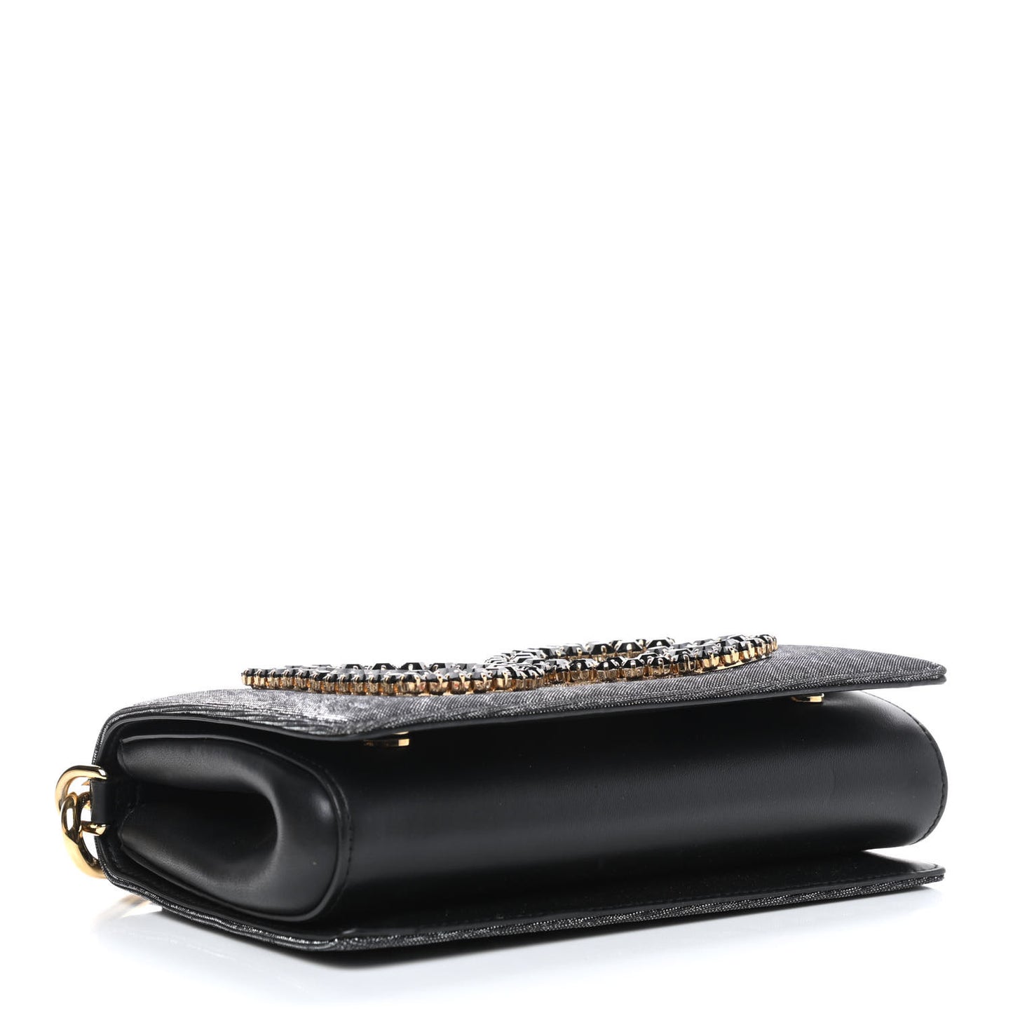 Metallic Fabric Crystal DG Girls Shoulder Bag Grey Black