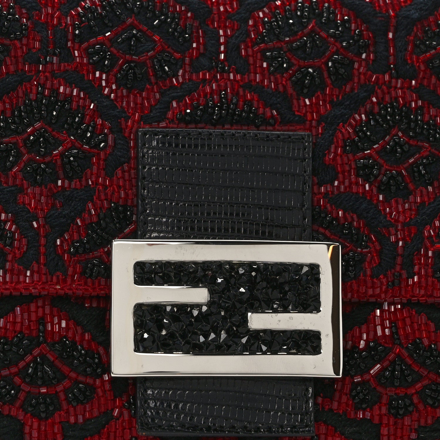 Fendi Embroidered Lizard Beaded Mini Mama Baguette Black Red 7 of 13