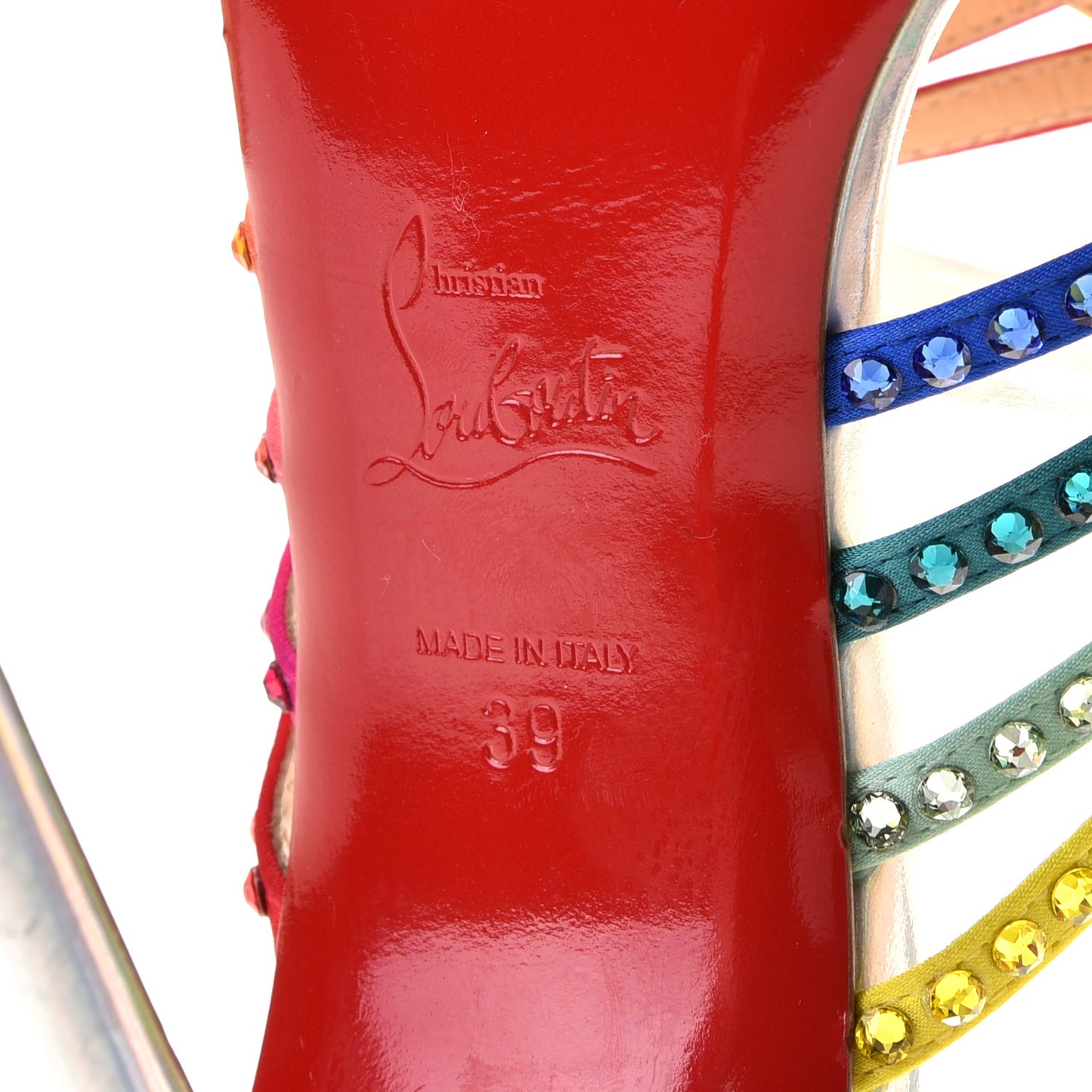 Specchio Calfskin Crystal Marthastrass 100 Slide Sandals 39 Silver Multicolor