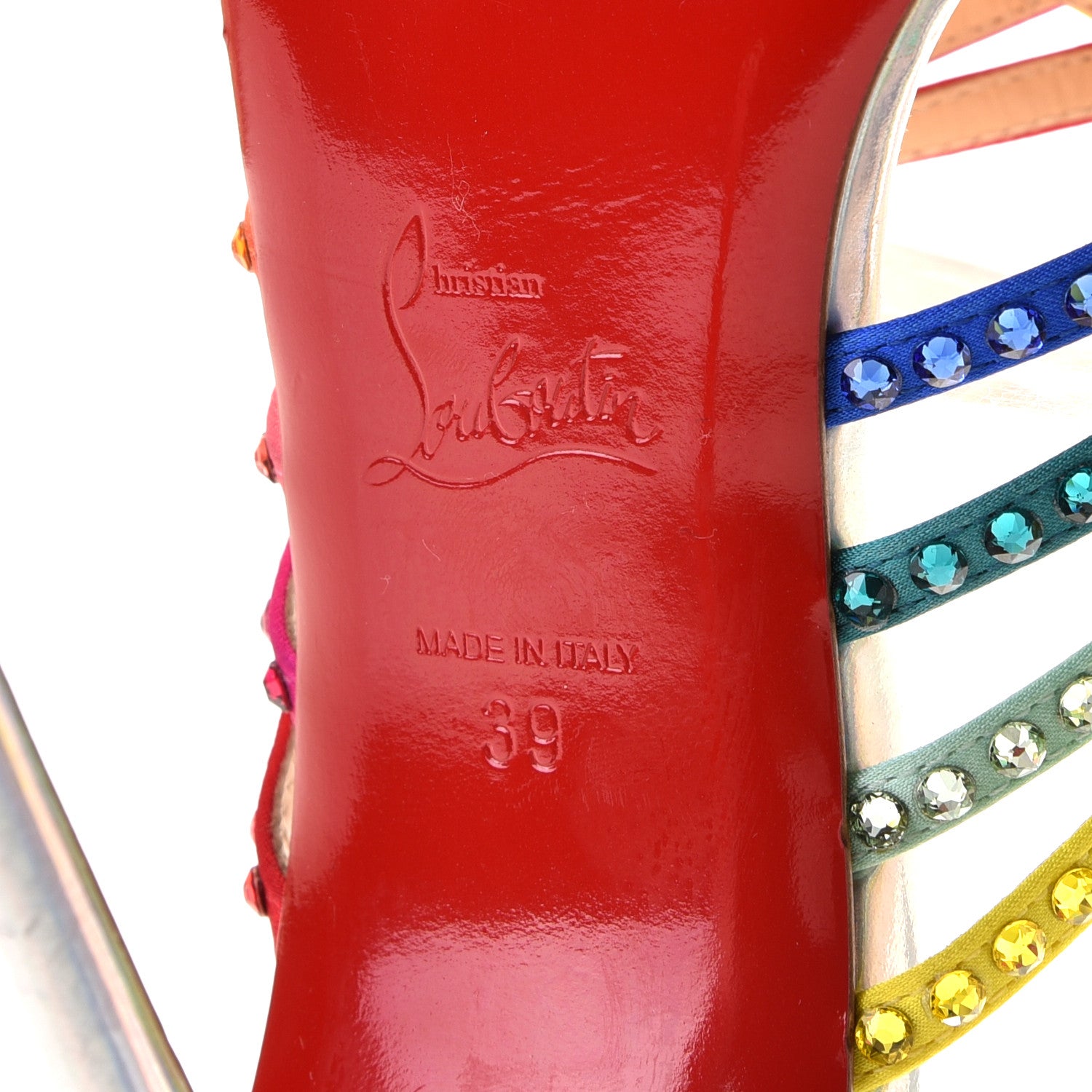 Christian Louboutin Specchio Calfskin Crystal Marthastrass 100 Slide Sandals 39 Silver Multicolor 10 of 10