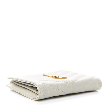 Saint Laurent Grain De Poudre Matelasse Chevron Monogram Zipped Card Case Crema Soft 4 of 7