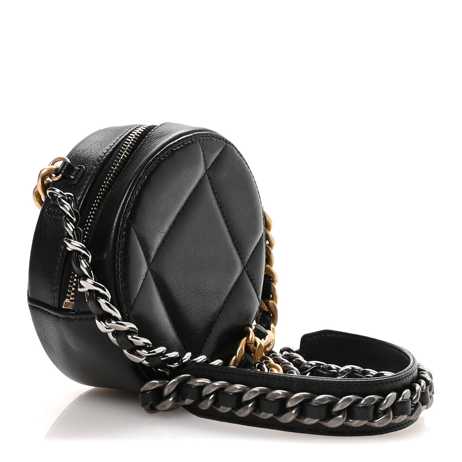 Chanel Lambskin Quilted Chanel 19 Round Clutch With Chain Black 3 of 10