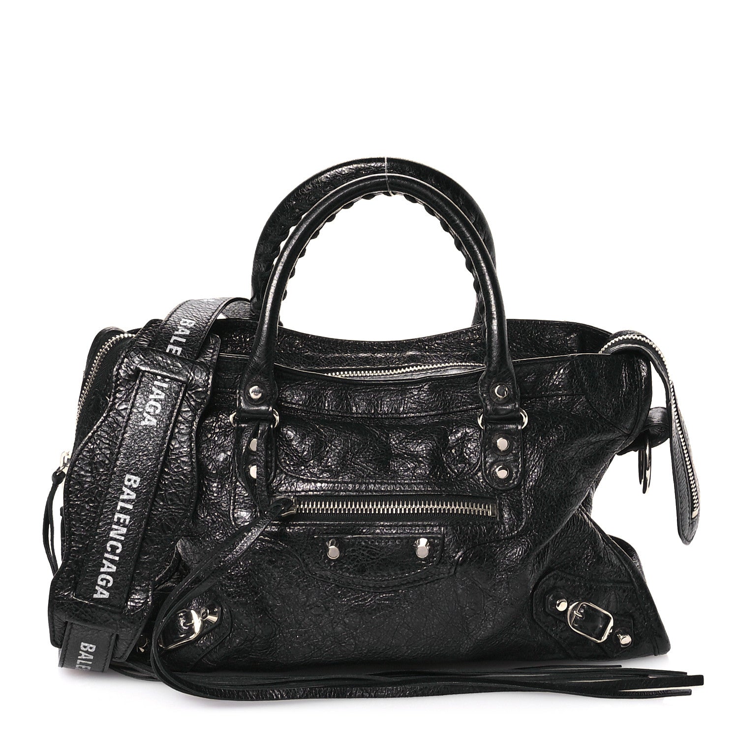 Balenciaga Agneau Classic Hardware S City Logo Strap Black White 1 of 12