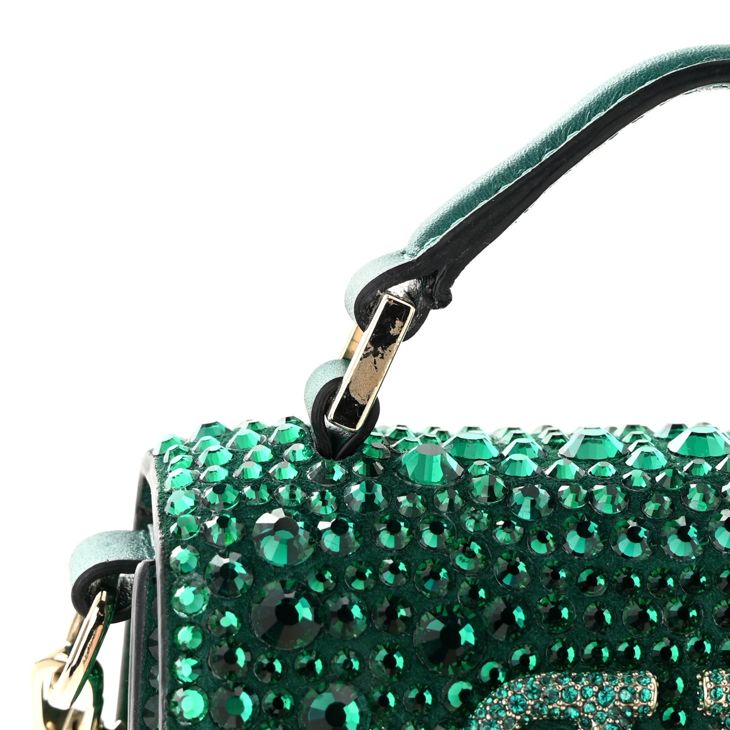 Crystal Embroidered Micro Vsling Top Handle Bag Emerald