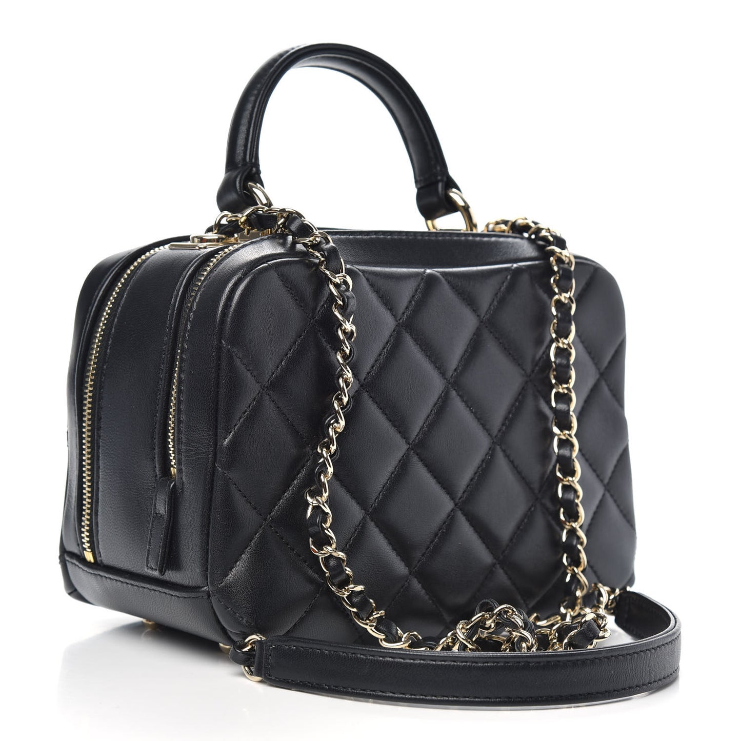 Lambskin Quilted Small Trendy CC Bowling Bag Black