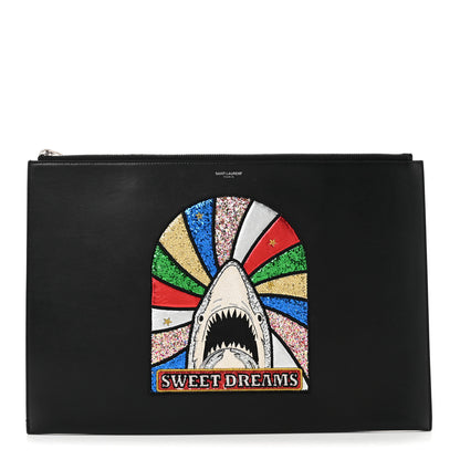 Saint Laurent Calfskin Sweet Dreams Shark Zipped Pouch Black 1 of 8
