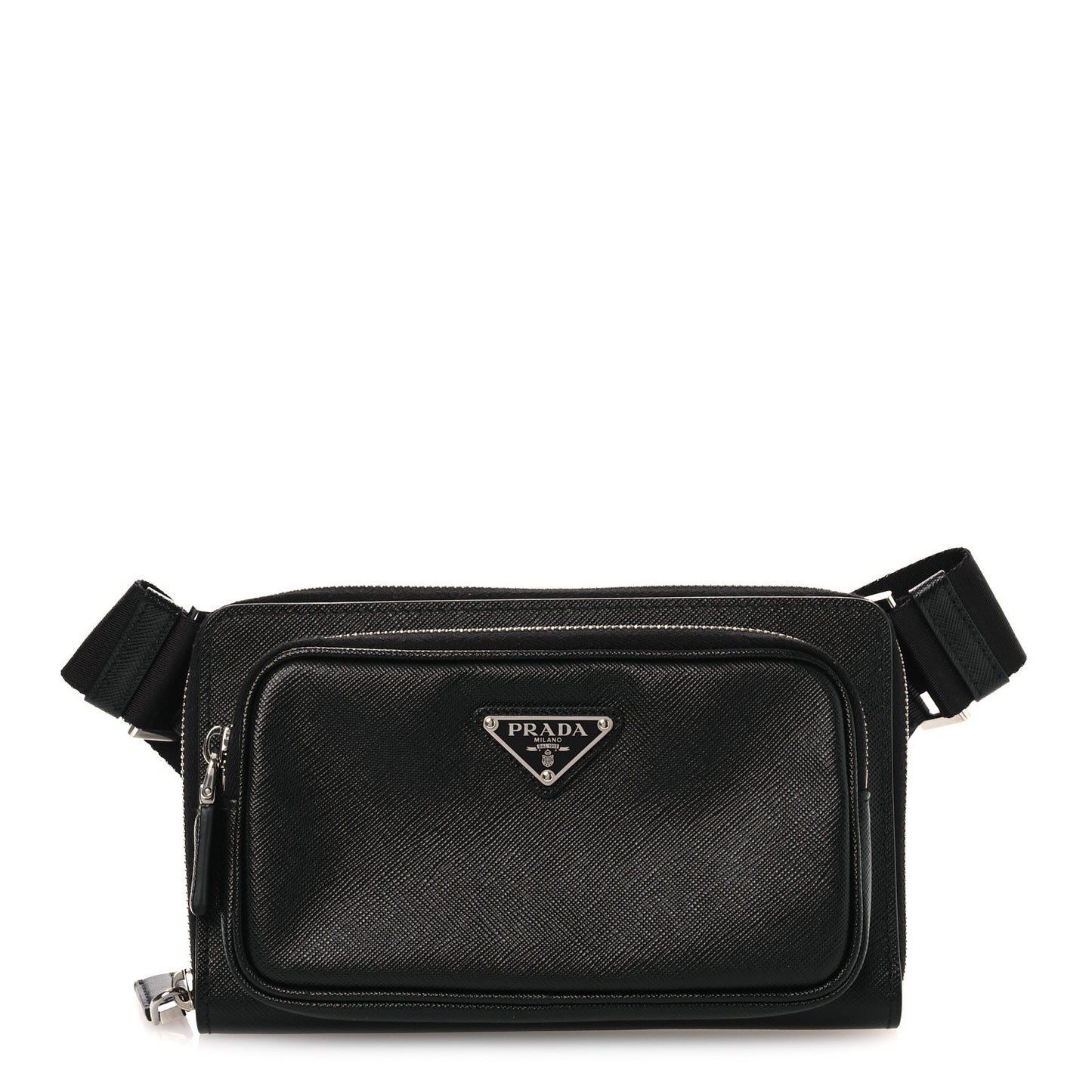 Saffiano Travel Double Zip Crossbody Belt Bag Black
