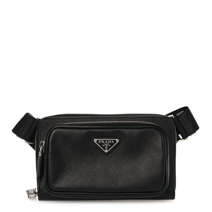 Prada Saffiano Travel Double Zip Crossbody Belt Bag Black 1 of 10