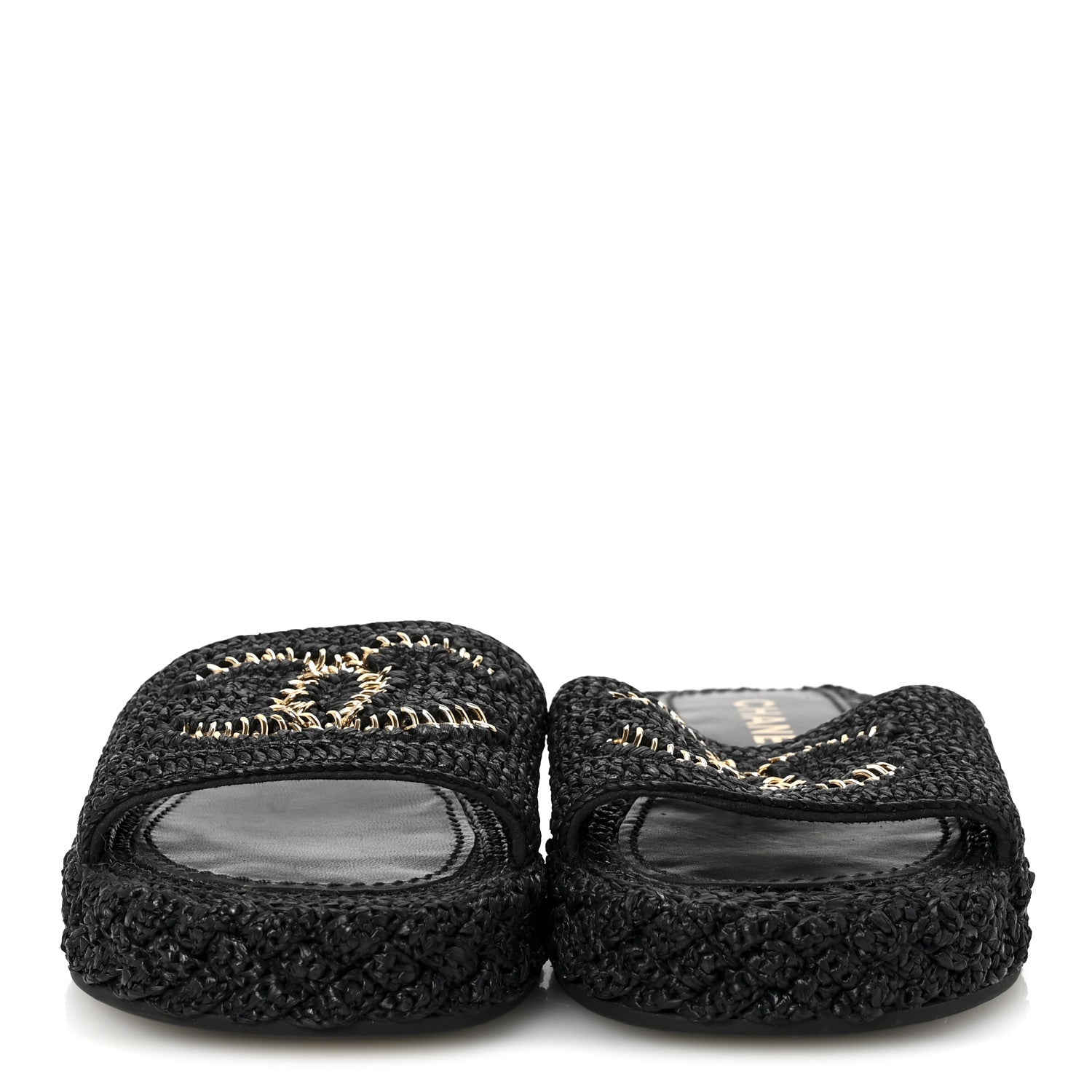 Chanel Braided Cord CC Espadrille Slip On Sandals 38 Black 3 of 9