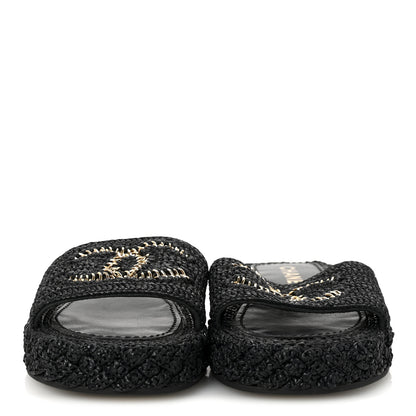 Chanel Braided Cord CC Espadrille Slip On Sandals 38 Black 3 of 9