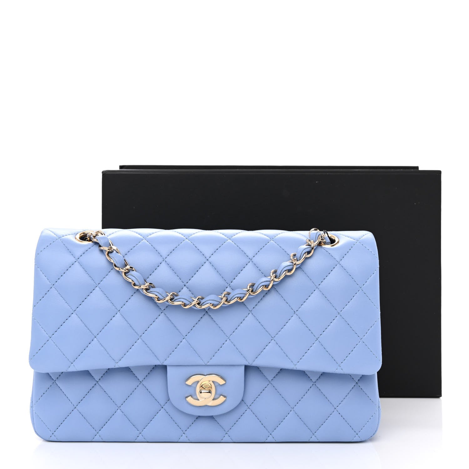 Chanel Lambskin Quilted Medium Double Flap Light Blue 10 of 10