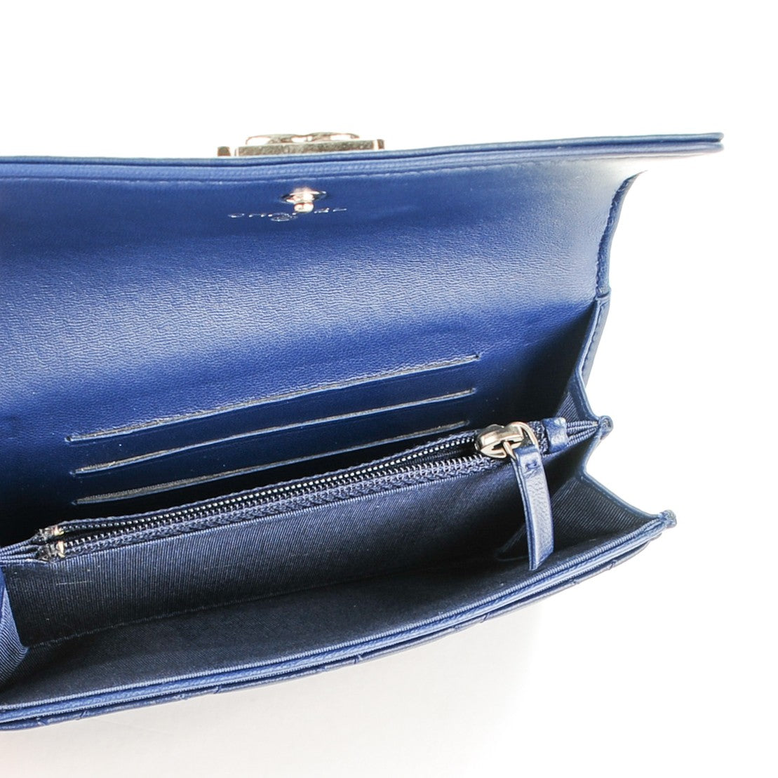 Lambskin Quilted Boy Card Holder Wallet Navy