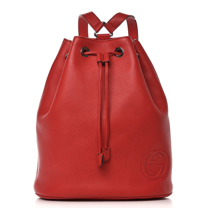 Gucci Pebbled Calfskin Small Soho Drawstring Backpack Tabasco Red 1 of 8