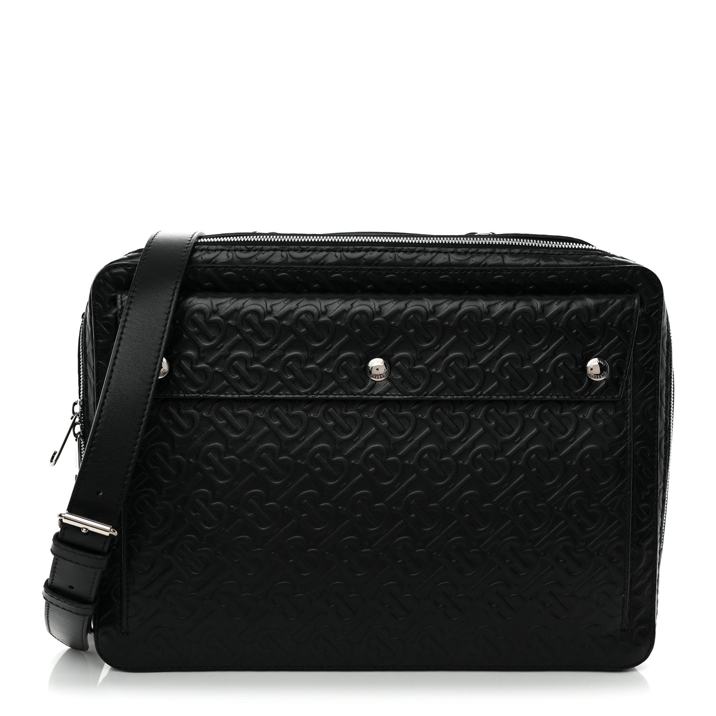 Calfskin Embossed TB Triple Stud Briefcase Black