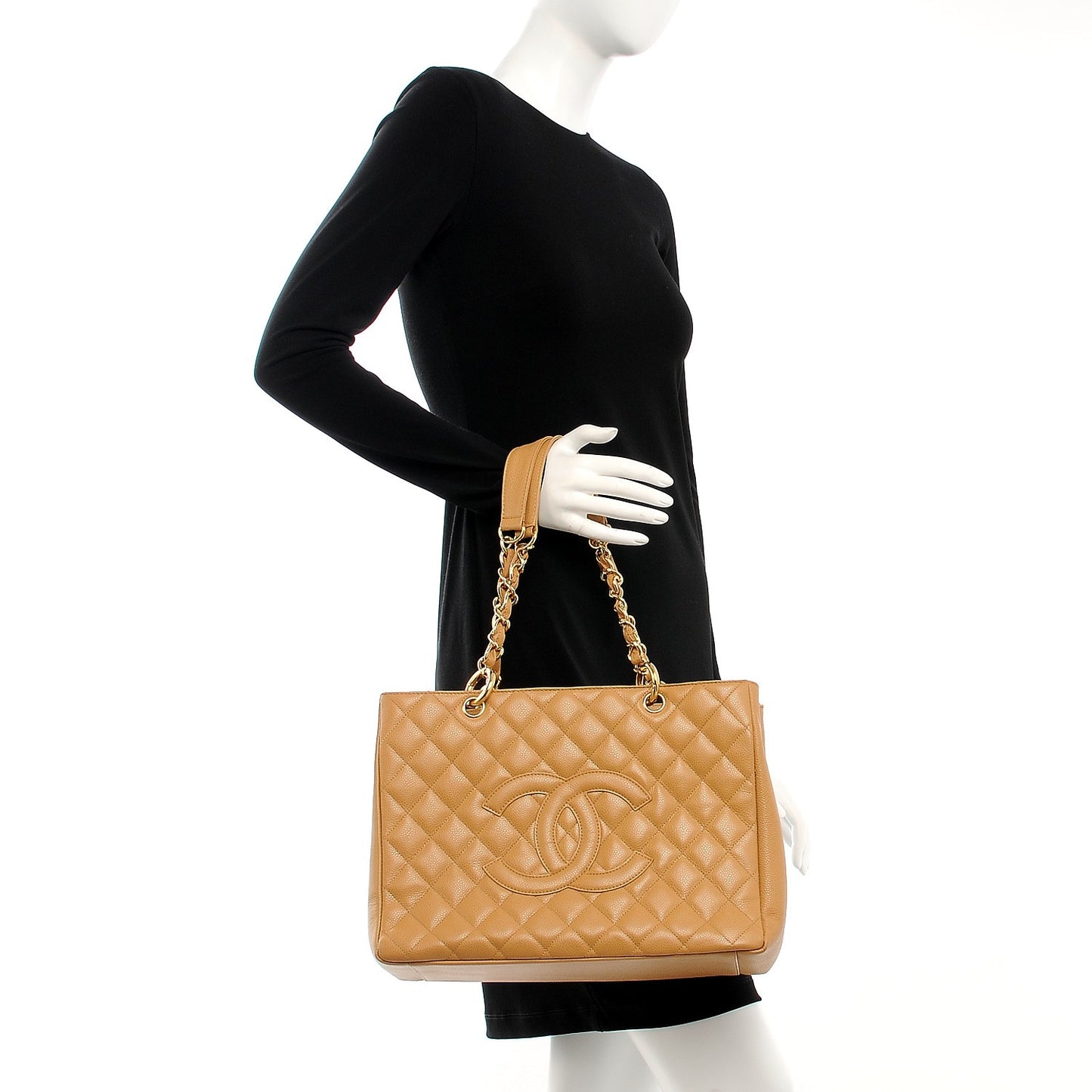 Caviar Quilted Grand Shopping Tote GST Beige