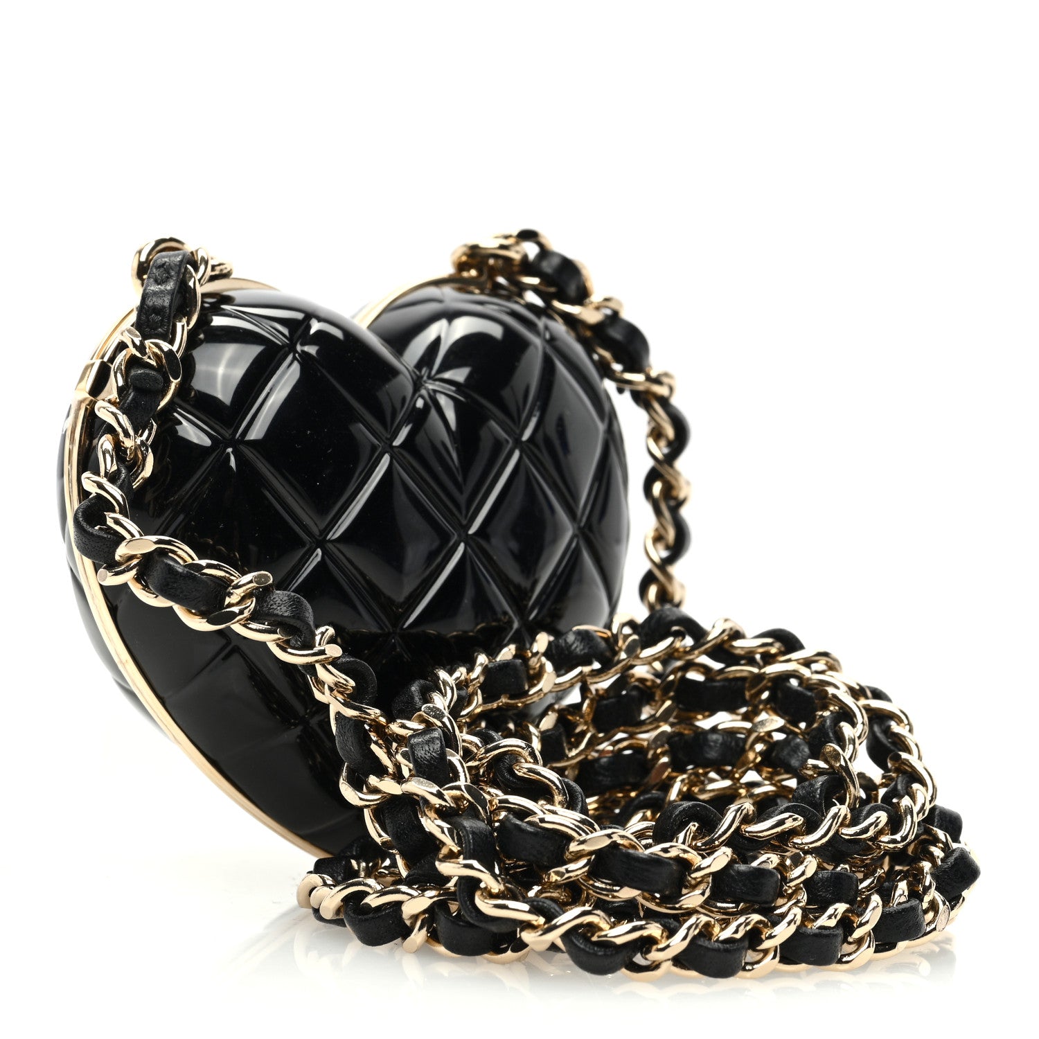 Chanel Resin CC Heart Crossbody Locket Necklace Gold Black 3 of 8
