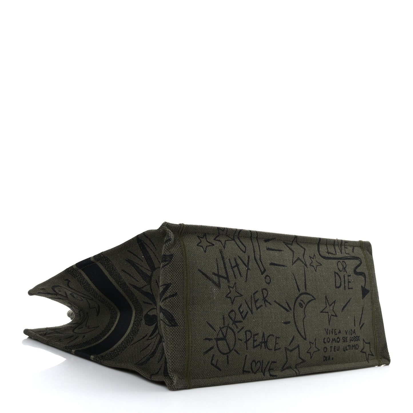 Canvas Embroidered Graffiti Book Tote Vert