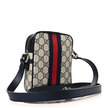 Gucci GG Supreme Monogram Textured Calfskin Web Mini Ophidia Messenger Beige Blue 3 of 9