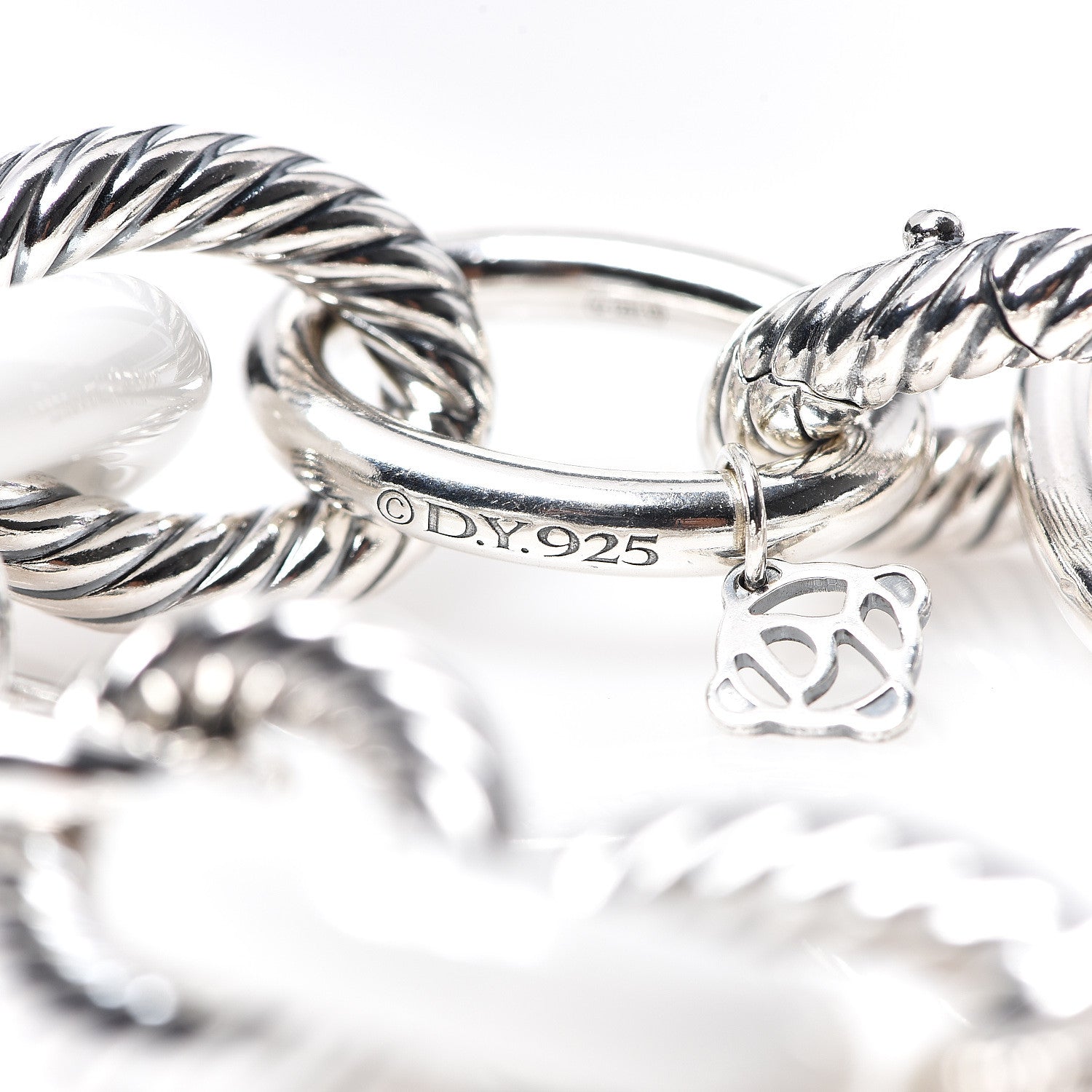 David Yurman Sterling Silver White Ceramic 17mm Extra Large Oval Link Bracelet 3 of 4