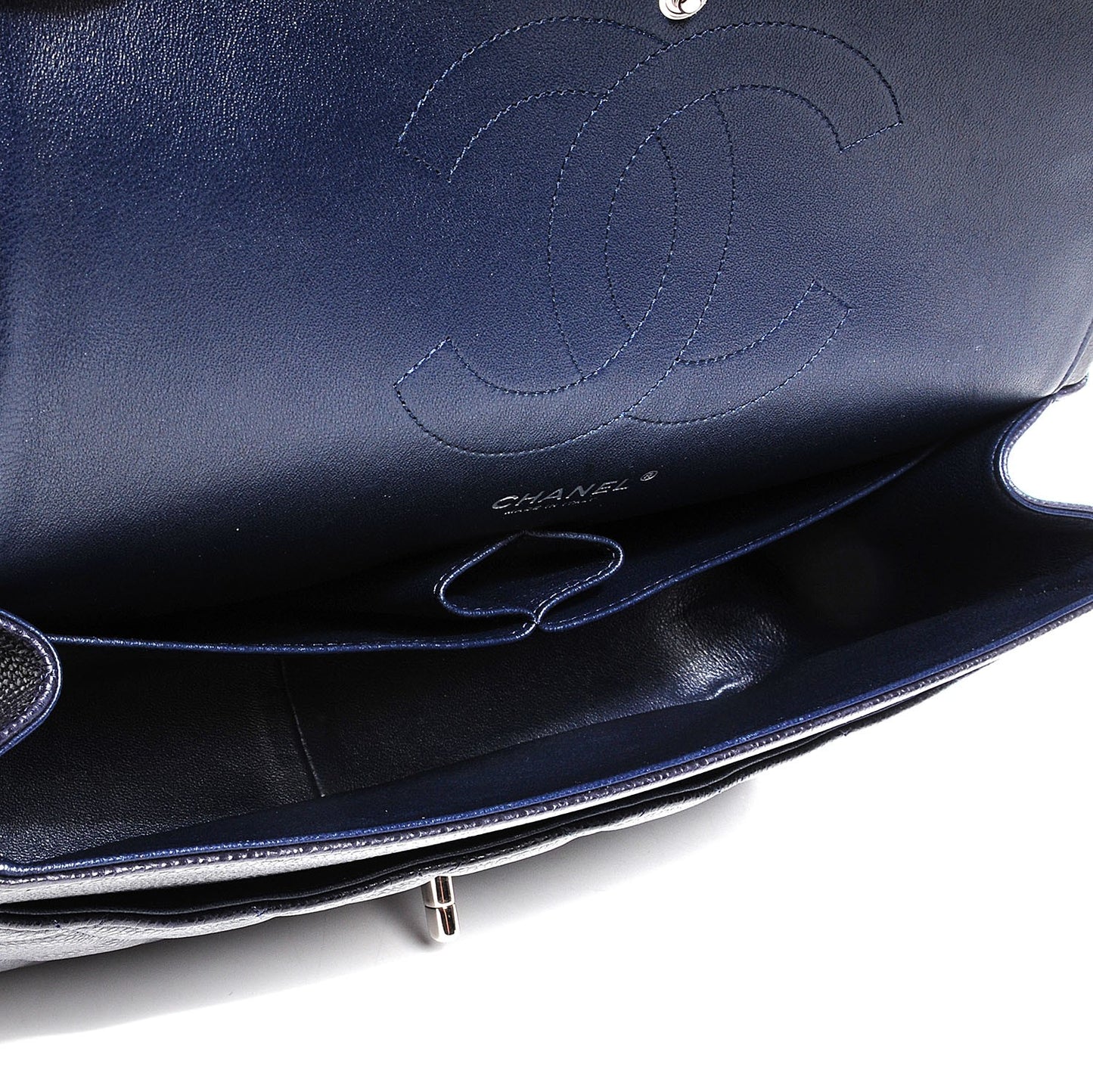 Caviar Quilted Jumbo Double Flap Navy Blue