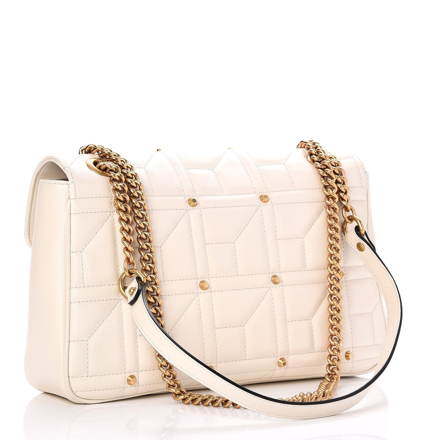 Calfskin Matelasse Studded Medium GG Marmont Shoulder Bag White