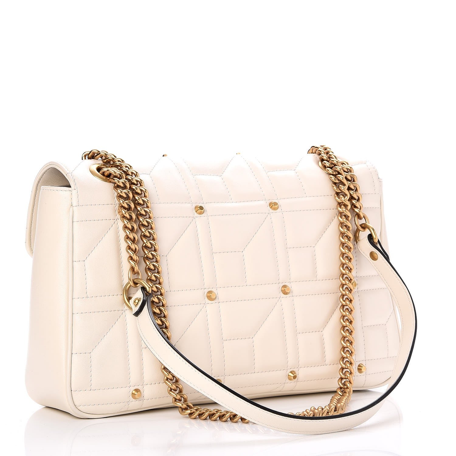 Gucci Calfskin Matelasse Studded Medium GG Marmont Shoulder Bag White 3 of 8