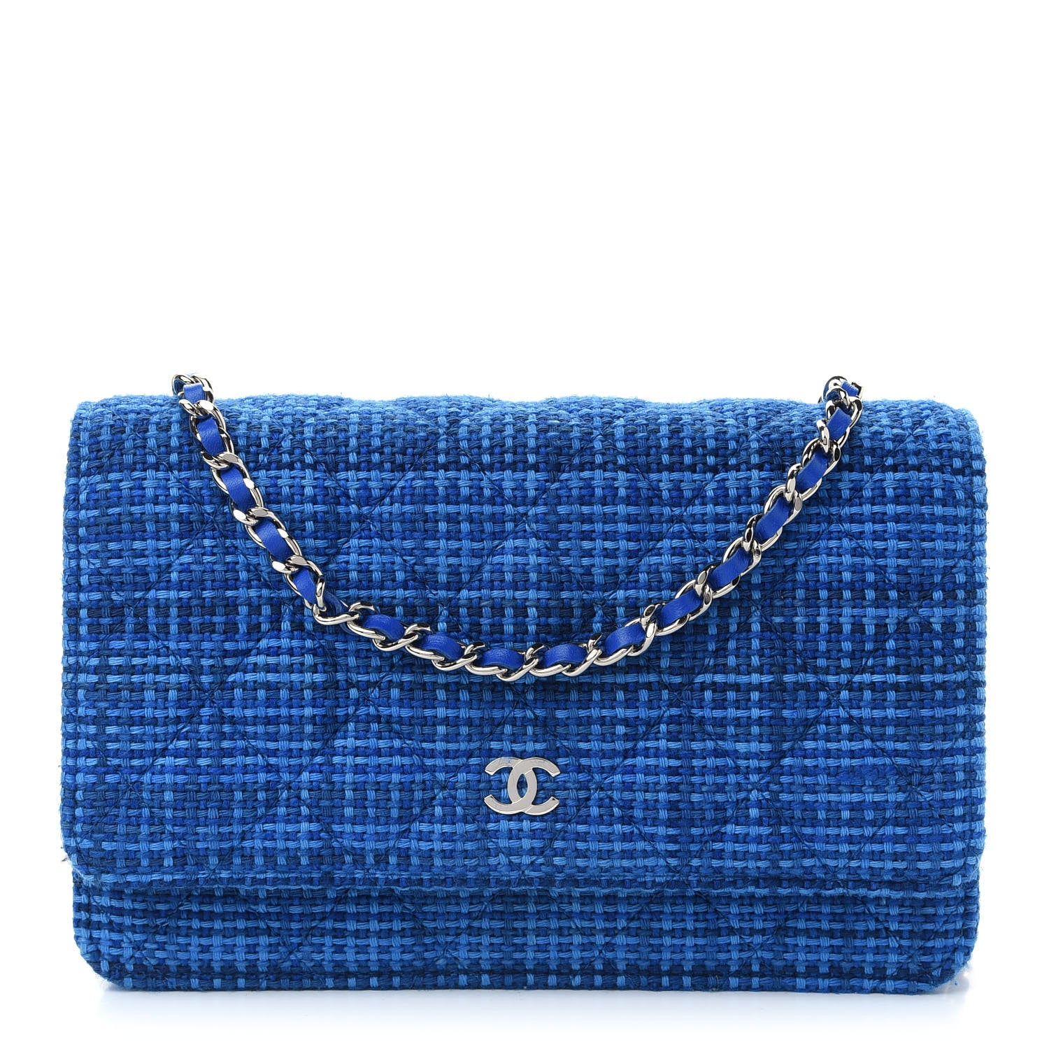 Chanel Tweed Quilted Wallet on Chain WOC Navy Blue 1 of 9
