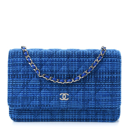 Chanel Tweed Quilted Wallet on Chain WOC Navy Blue 1 of 9