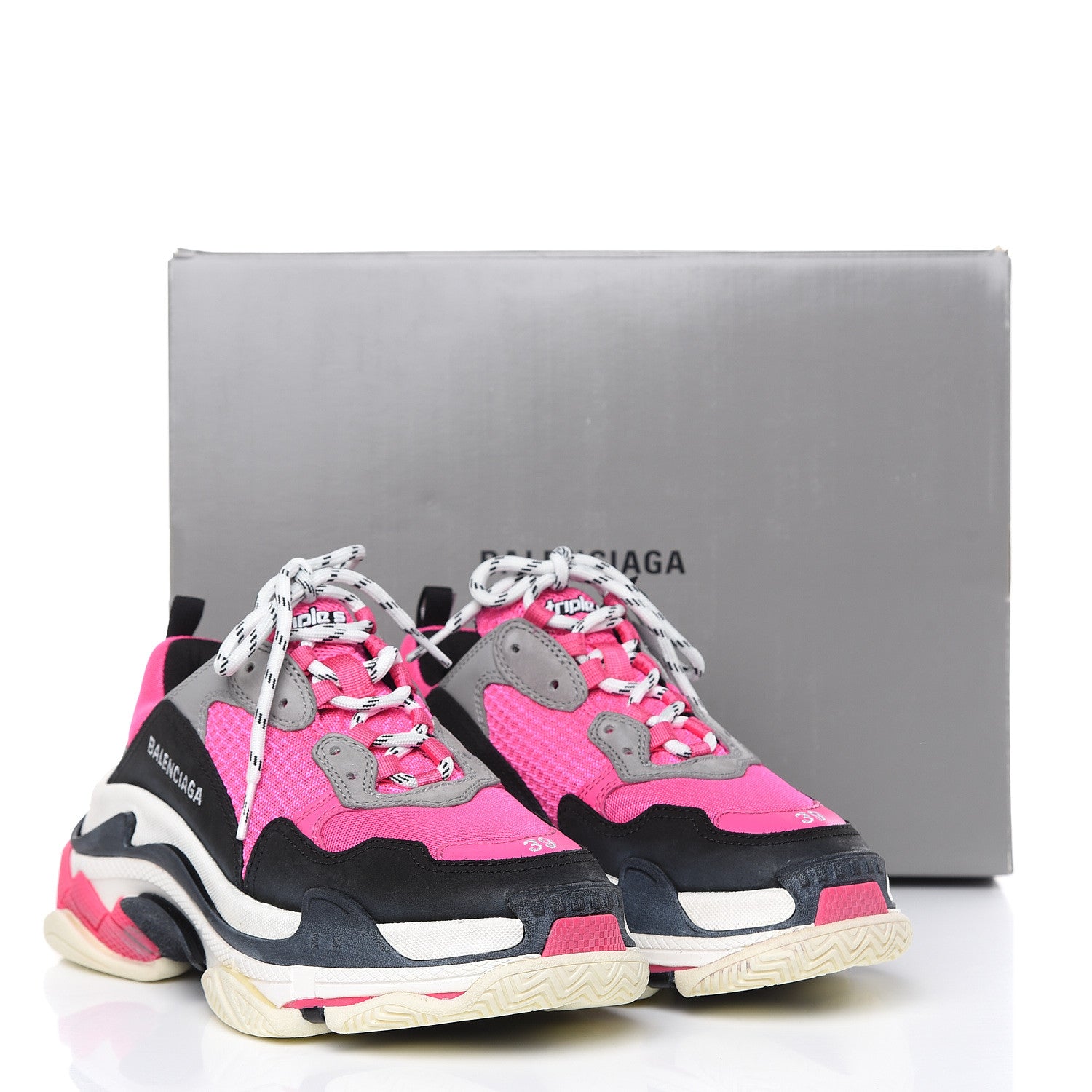 Balenciaga Fabric Mesh Womens Triple S Sneakers 39 Fluo Pink Grey White 8 of 8