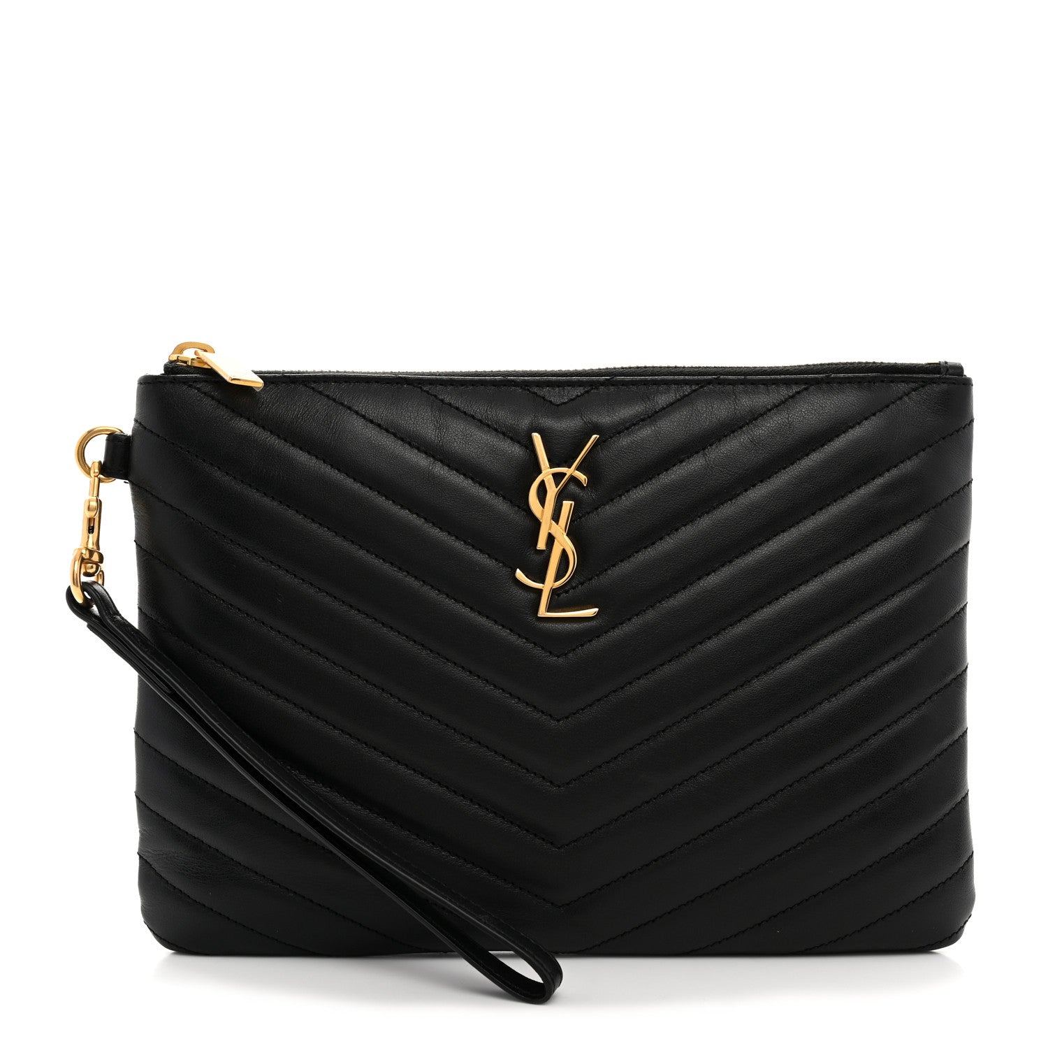 Saint Laurent Calfskin Matelasse Chevron Monogram A5 Wristlet Black 1 of 7