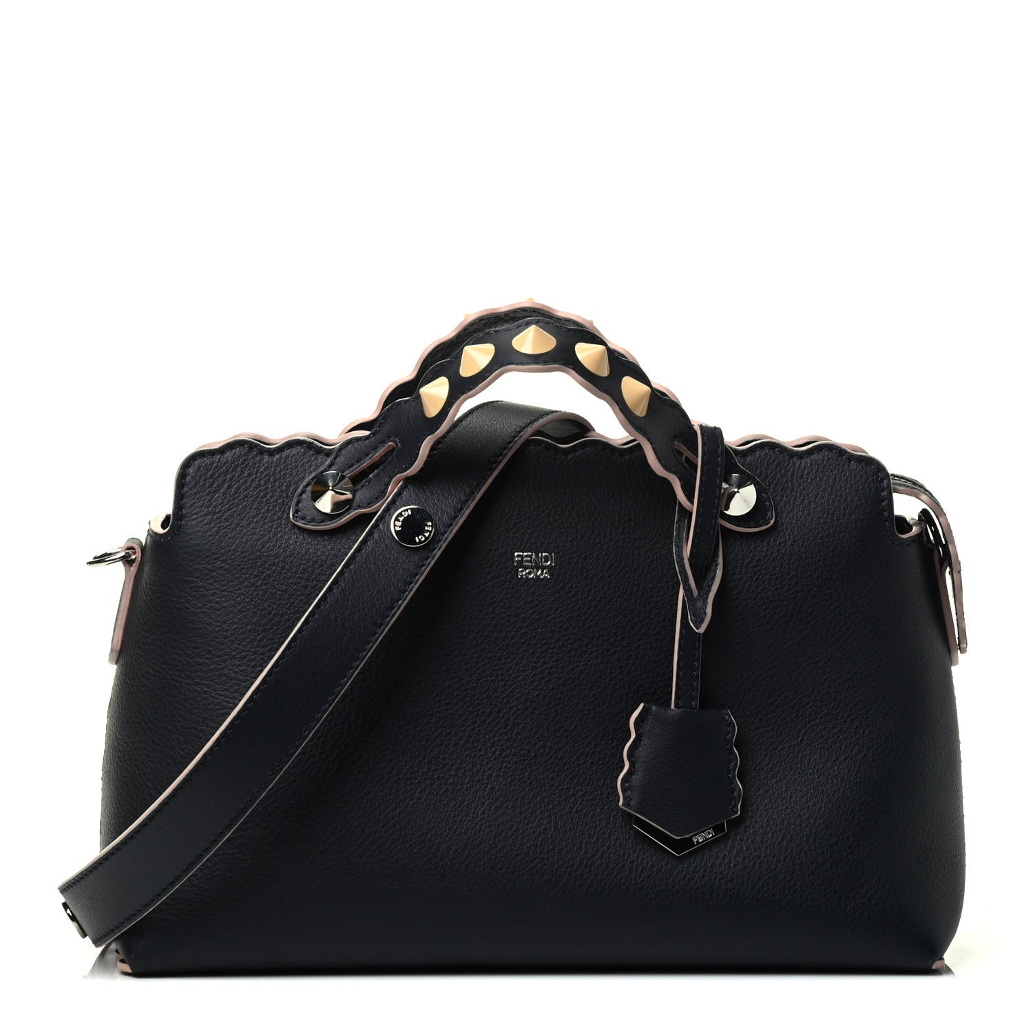 Fendi Vitello Dolce Scalloped Studded Medium By The Way Boston Bag Blu Notte 1 of 4