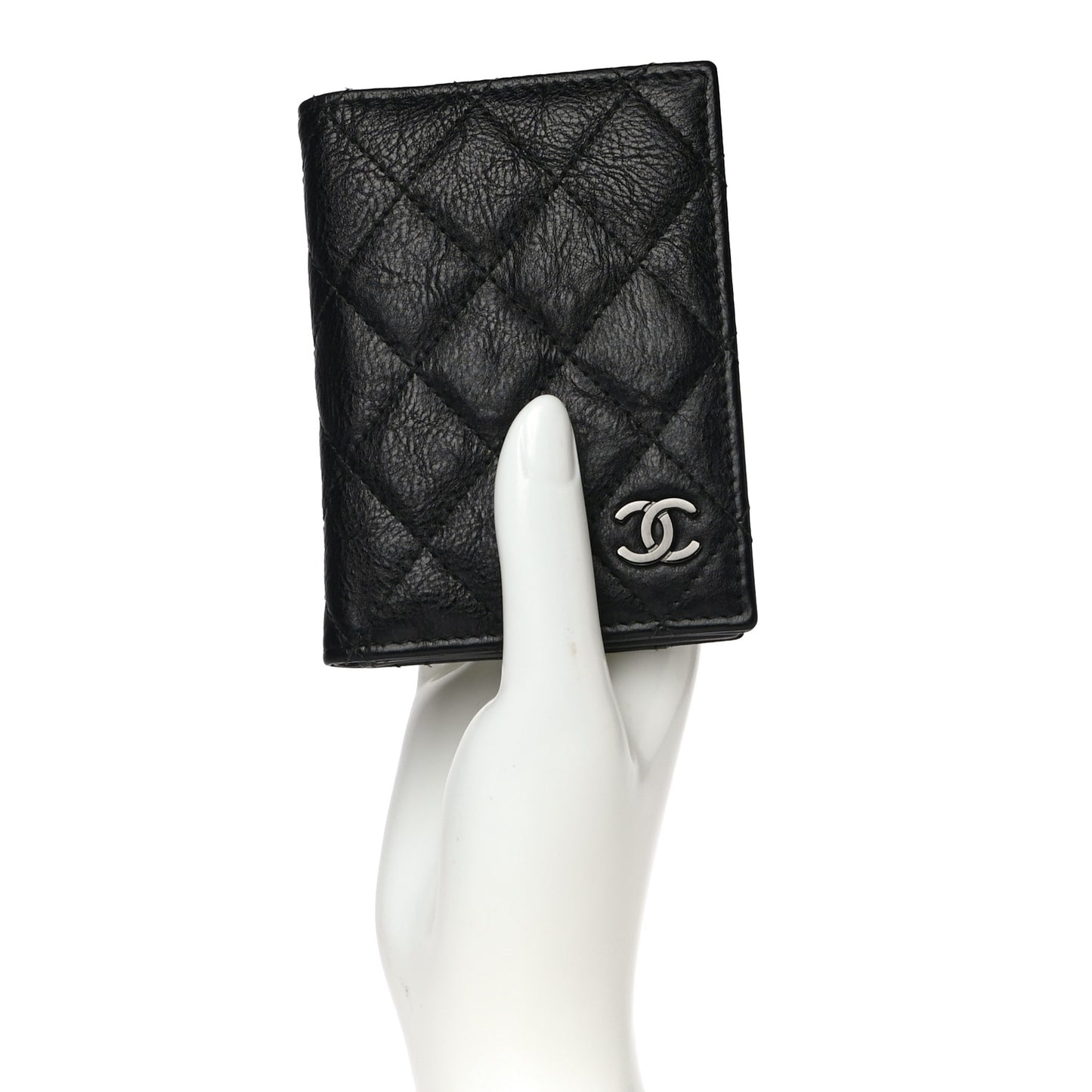 Crumpled Calfskin Quilted Card Holder Wallet So Black