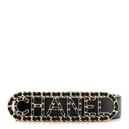Chanel Calfskin CC Chain Vintage Allure Logo Belt 85 34 Black 1 of 10